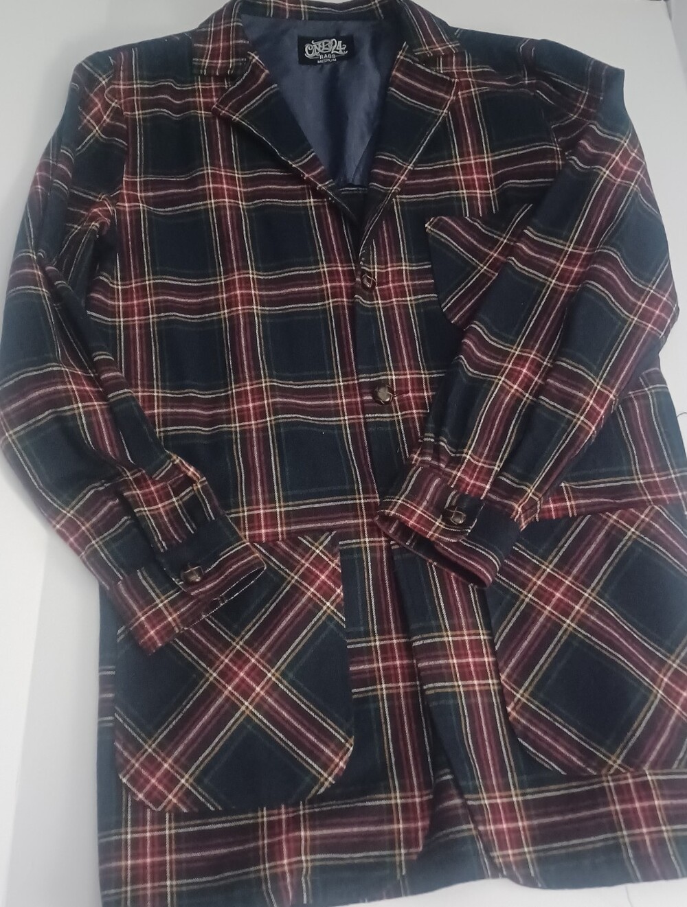 One 24 Rags Tartan Plaid Blazer Coat Sz M
